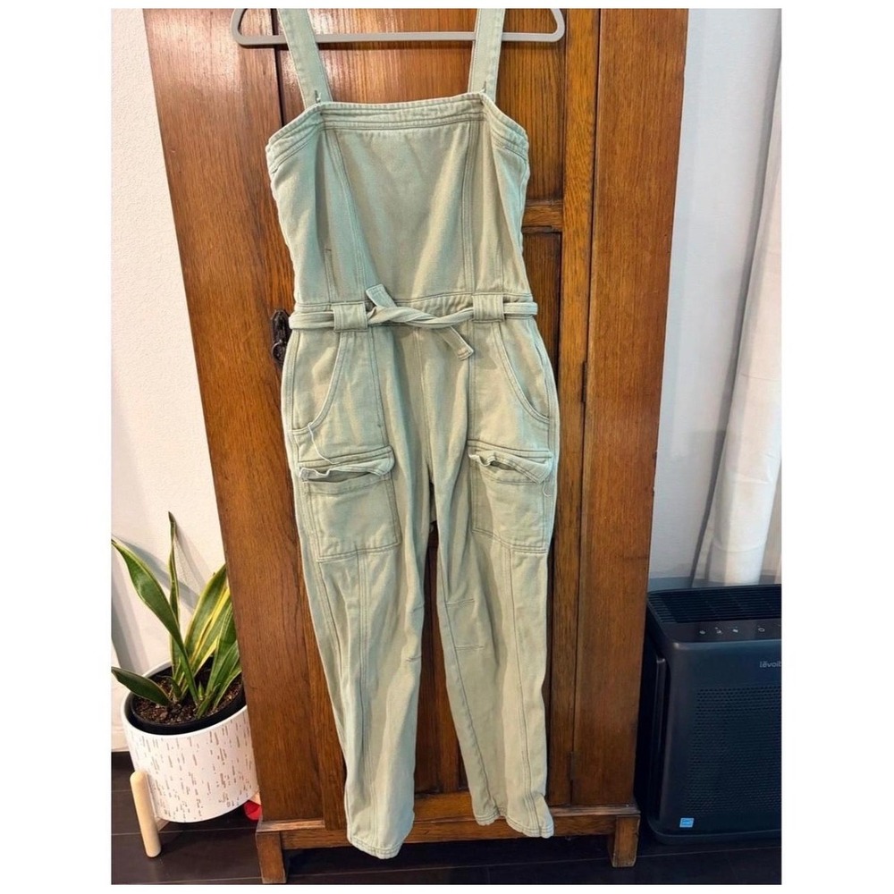 Chelsea & Violet Sage Green Utility Cargo Jumpsuit Cutout Back Size Small